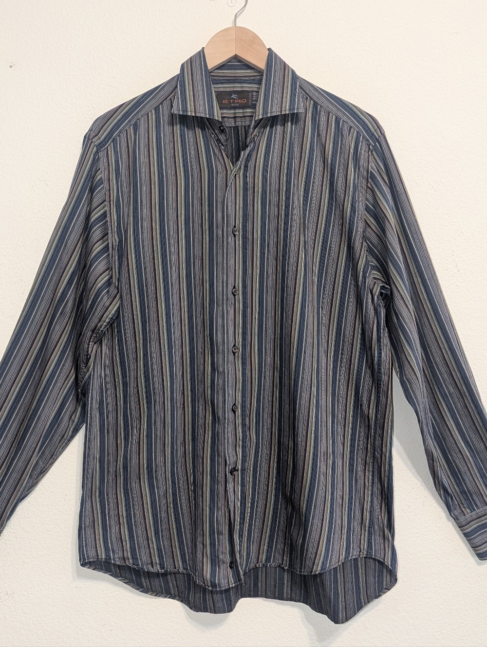 Etro Shirt Mens 40 Medium Striped Button Up Shirt Colorful Italy
